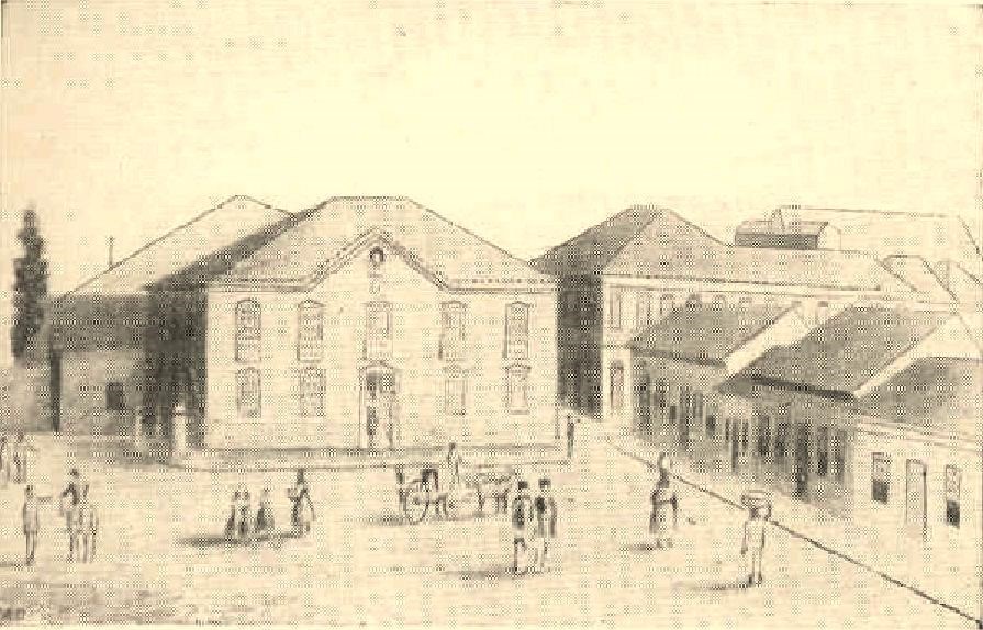 Desenho H. Lewis de 1863, mostrando a antiga e primeira cadeia e Câmara Municipal de Campinas;